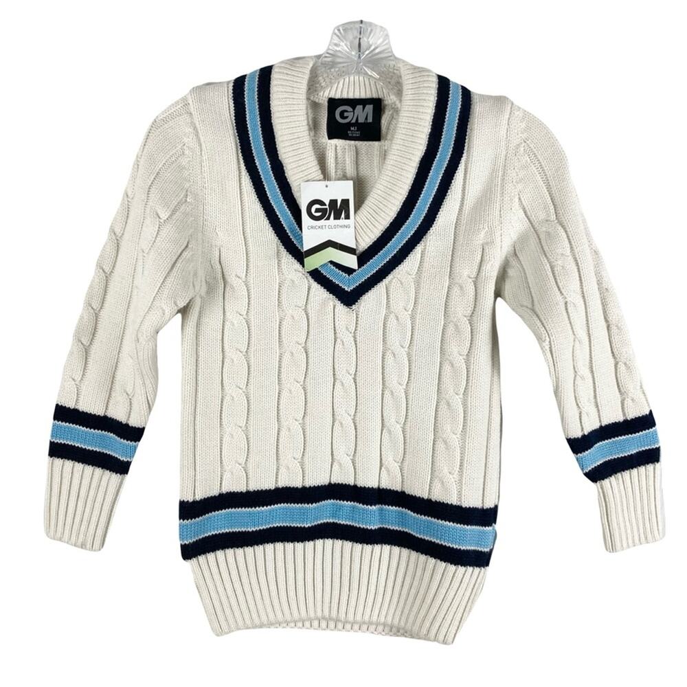 GM Cricket Sweater Kids M “Belmont” Tennis Cable-Knit V-Neck Preppy Academia